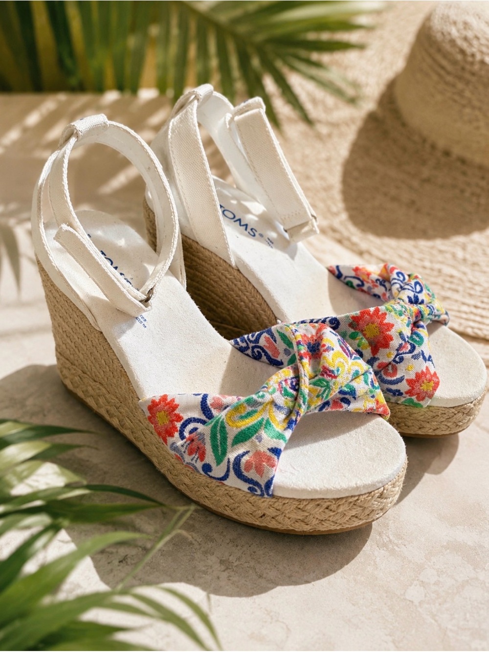 TOMS Marisela Jute Wedge Sandal w Mediterranean Tile Jacquard Front Twist - 8M